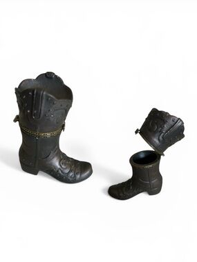 Cracker Barrel Resin and Metal Cowboy Boot Trinket Box Bronze Brown Color